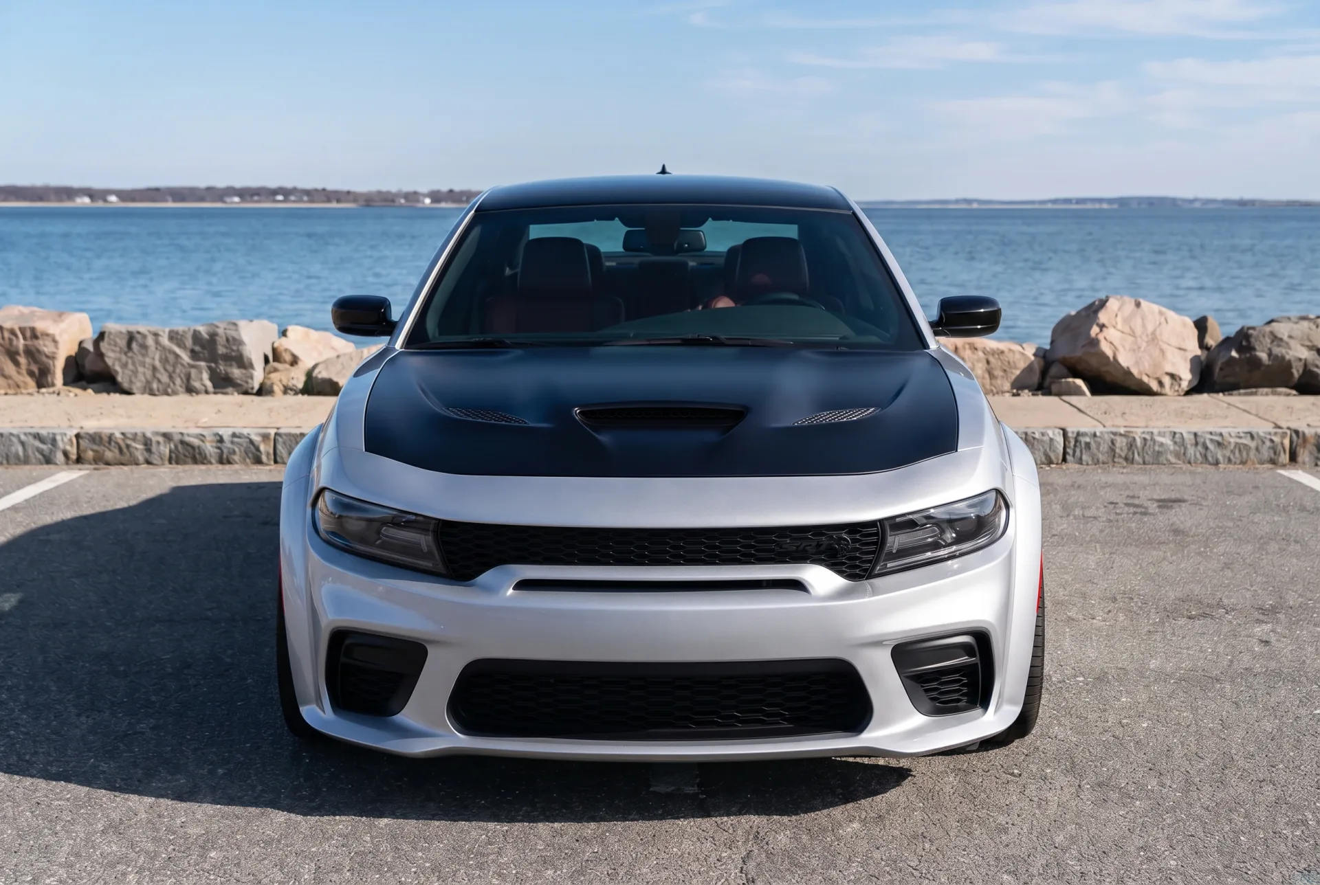 Front view of the Charger with the bay behind it
